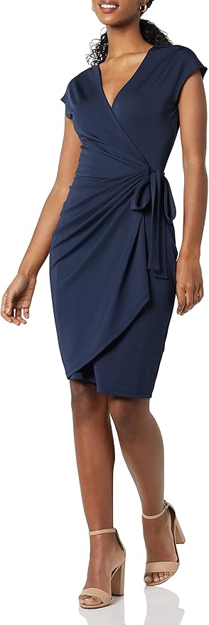Vestido Cruzado clásico con Mangas Casquillo (Disponible en Tallas Grandes) Mujer