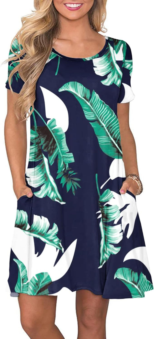 Vestidos Verano Mujer Vestido T-Shirt Casual Manga Corta con Bolsillos